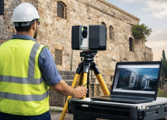 service-1 Hombre obteniendo modelos precisos mediante escaneado láser 3D para análisis y documentación técnica.